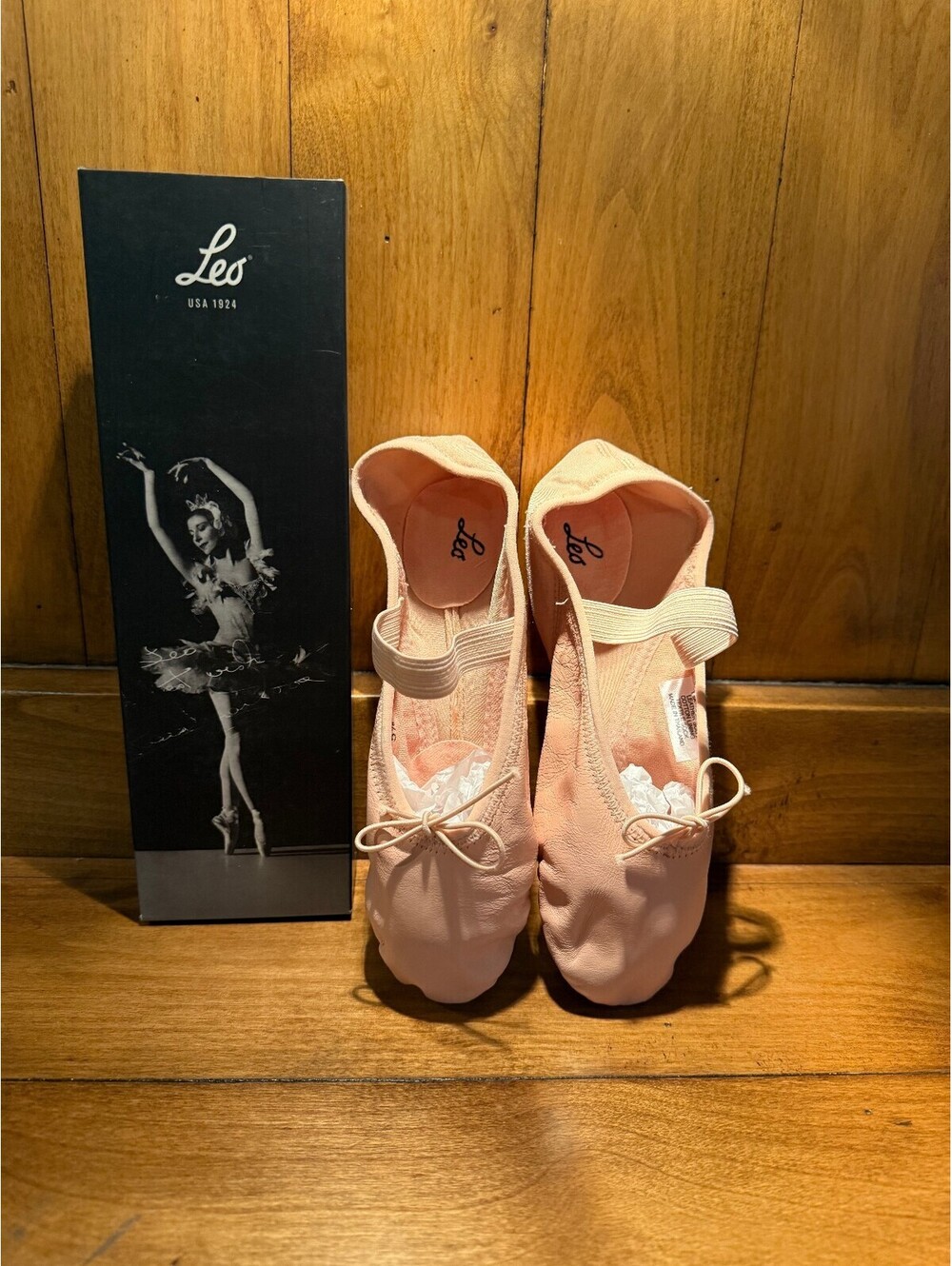 New Leo Ballet Slippers Pink with Elastic Strap Youth 5.5C